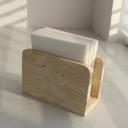 Natural Travertine Napkin Holder for Table, Upright Napkin Dispenser for Kitchen Dining Farmhouse Cocktail Picnic Bar 5.9x3.9x2.8 inches