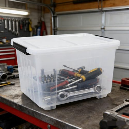 4-Pack 30L Plastic Storage Bin with Lid, Stackable Containers Box - size: 30 L
