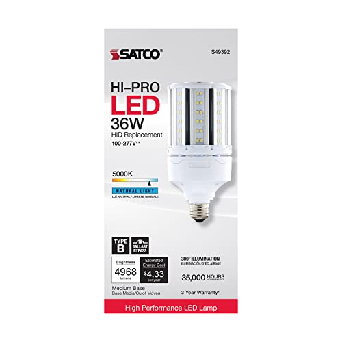 Satco S49392, 36W LED Corncob Bulb, HID Replacement, 5000K, Light Bulb