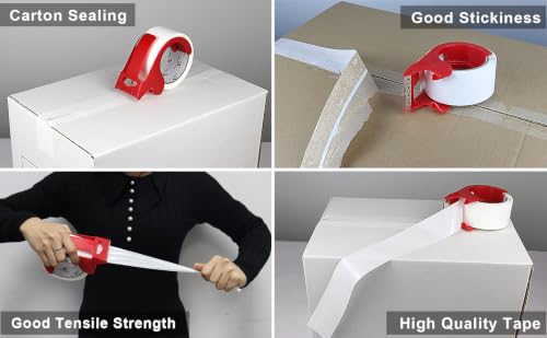 BOMEI PACK Packing Tape with Red Dispenser White Packaging Tape for Shipping Moving Strong Sealing Adhesive Industrial Depot Tapes for Storage 1.88 inch x 60 Yards, 6 Rolls - color: white