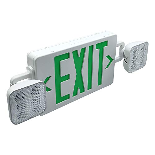 LED Exit Signs with Emergency Lights | Green Letters | Rechargeable Battery Backup | UL-94V-0 Flame Rating | Wall/Ceiling Mount | Energy‑Efficient | for Offices, Stores and Warehouses