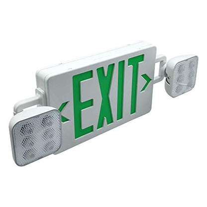 LED Exit Signs with Emergency Lights | Green Letters | Rechargeable Battery Backup | UL-94V-0 Flame Rating | Wall/Ceiling Mount | Energy‑Efficient | for Offices, Stores and Warehouses
