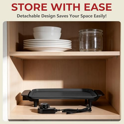 AshGlen Small Electric Griddle Nonstick, Griddle Pan Electric, Parrilla Eléctrica Para Cocinar, 12-Inch Ceramic Coating Pancake Griddle Electric, Indoor Griddle Grill Electric, PFOA Free, Graphite