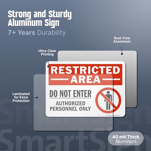 SmartSign 10 x 14 inch “Restricted Area - Do Not Enter, Authorized Personnel Only” OSHA Metal Sign, 40 mil Laminated Rustproof Aluminum, Red, Black and White, Made in USA - style: 10" x 14" - Aluminum
