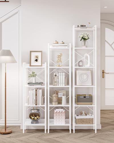 Hzuaneri Bookshelf, Book Shelf, Industrial Bookcase with 2 Hooks - color: White, size: 9.4"D x 15.7"W x 63"H