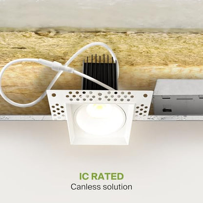 ASD 3 Inch Trimless LED Recessed Ceiling Light Fixture, Mud-in Canless Downlight with Junction Box, 5CCT Selectable 2700K-5000K, 15W 1243 Lumens, CRI90+, Anti-Glare, Dimmable, IC & Wet Rated, ETL - color: White 1 Pack, size: 3" 15 Watt