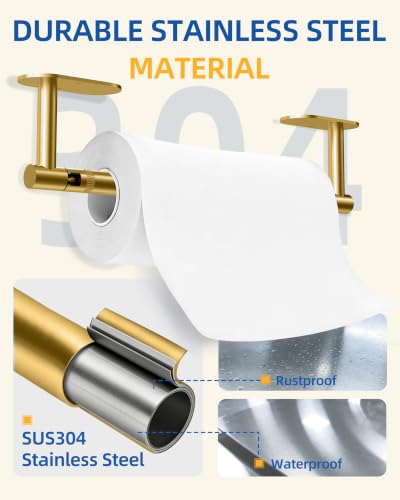 RUACQ Paper Towel Holder Under Cabinet, Stainless Steel, Brushed Gold - color: Brushed Gold, size: Standard - Oval