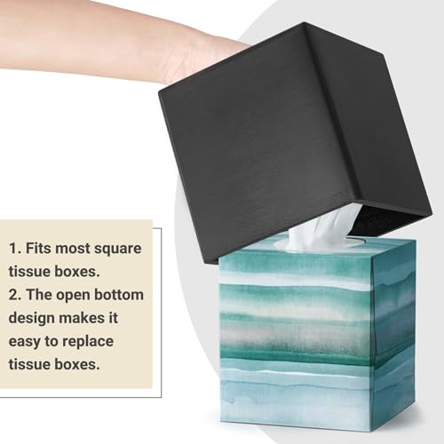 Mkono Tissue Box Cover Square, Rustic Wood Open-Bottom Holder, Black - color: Black