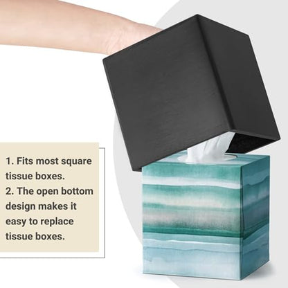 Mkono Tissue Box Cover Square, Rustic Wood Open-Bottom Holder, Black - color: Black