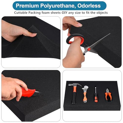 4PCS Black Foam Padding -12x12x2 Inches Polyurethane Foam Inserts for Cases