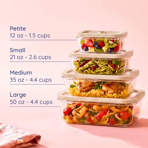 Non-Toxic Glass Food Containers with Lids, 4-Pack, Multi-Size, Beige - color: Beige, size: Multi Size