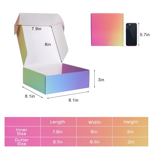 8x8x3 Shipping Boxes for Packaging, 30 Pack Rainbow Corrugated Cardboard Mailer Boxes for Small Business, Shipping, Mailing - color: Rainbow, size: 8x8x3"-30 Pack