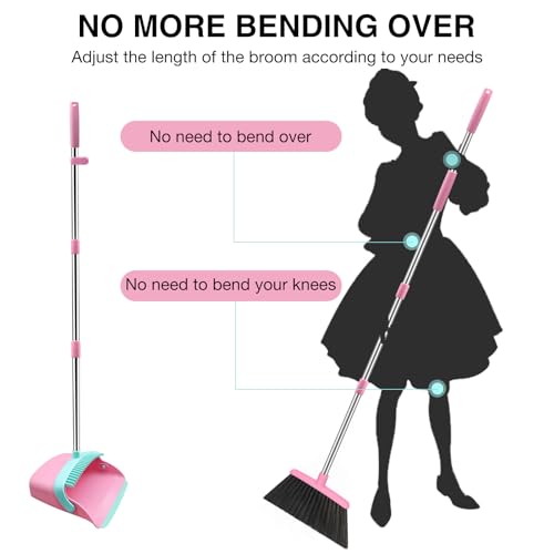 NACENA Broom and Dustpan Set with 52-in Long Adjustable Handle, Pink Blue - color: Pink-blue, size: 1 Pack