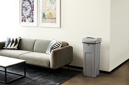 Rubbermaid Commercial Products Untouchable Trash Can with Lid, Gray, 23-Gal