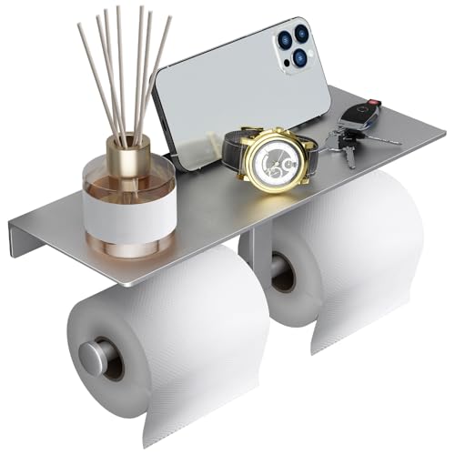 Danpoo Bathroom Toilet Paper Holder with Shelf, Wall Mount, Double Roll, Silver - color: Silver