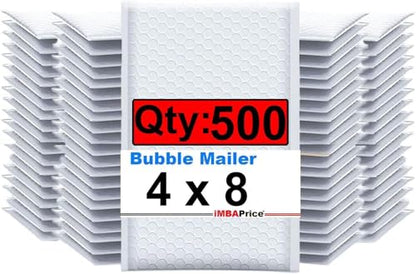 iMBAPrice 4x8 Inches White Color Polybubble Bag, 500-Pack Small Size #000 Self Seal Poly Bubble Mailers Padded Packing Envelopes (Total 500 Bags) - color: White Poly Bubble, size: 4"x8" Poly (500 Envelopes)