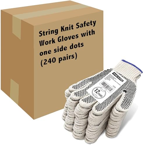 Evridwear Cotton Polyester String Knit Shell Safety Protection Work Gloves for Painter Mechanic Industrial Warehouse Gardening Construction Men One Case (12 PairsX20) With One Side dots, L Size - color: One Side Dots - 240 Pairs, size: Large