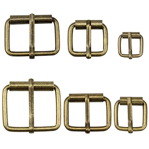 Hysagtek Brass Buckles 60 Pcs Roller Buckles Belts Hardware Pin Buckle for Bags Leather Belt Strap Hand DIY Accessories, 6 Size - 1.3'', 1.18", 1", 0.79", 0.59", 0.51" Bronze Metal