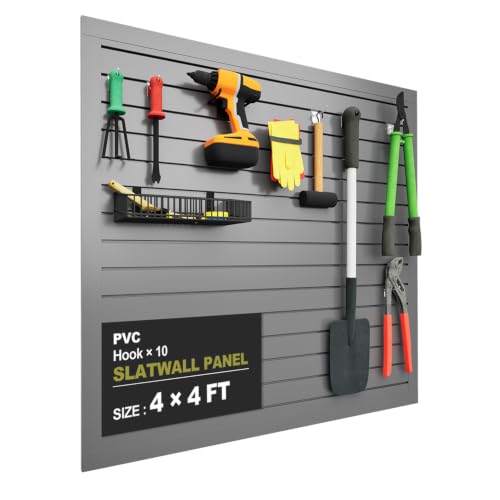 Hohuqeri Slatwall Panel Garage Wall Organizer, Grey, 4'H x 4'W - size: 4×4ft