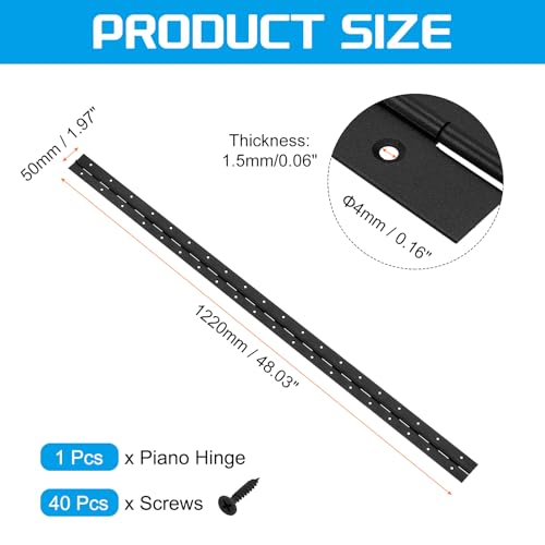 uxcell Piano Hinge, 48" Stainless Steel Continuous & Piano Hinges 2" Open Width 0.06'' Thick Heavy Duty Piano Hinges with Screws for Piano, Cabinets, Doors, Black - size: 48" x 2"
