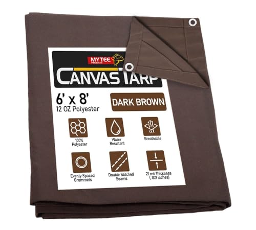 6' x 8' Dark Brown Canvas Tarp 12oz - Water Resistant & Breathable - Heavy Duty Tarps - Multipurpose Tarpaulin Cover for Camping Tent - color: Dark Brown (1 Pc), size: 6' x 8'