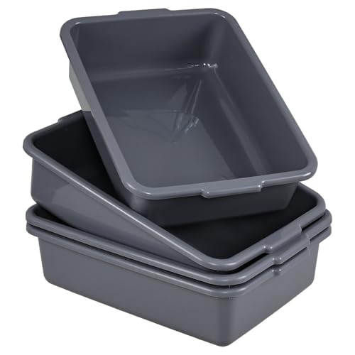4-Pack Plastic Bus Bin, 15 L Restaurant Dish Tub, Gray