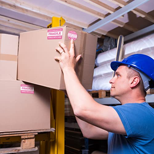 600 PCS Fragile Stickers for Shipping Do Not Trample or Fold Stickers Do Not Drop Labels for Shipping Mailing Envelops Cartons Pallets Adhesive Labels(Pink) - color: Pink
