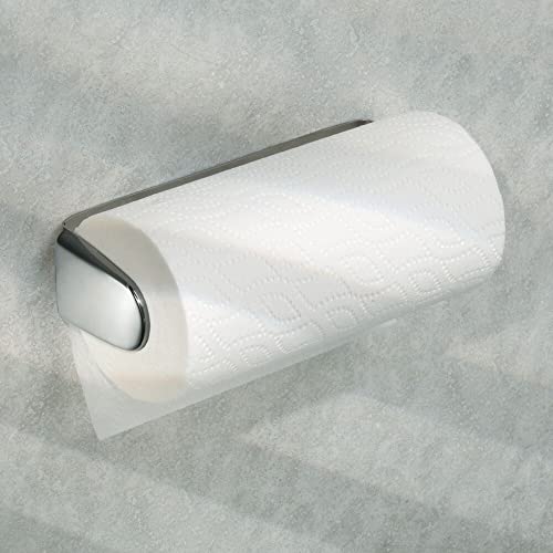 mDesign Metal Wall Mounted Paper Towel Holder Dispenser for Walls or Under Cabinet in Kitchen, Pantry, Cupboard, Sink Storage, Holds Jumbo Rolls - Omni Collection - Polished Stainless Steel - color: Chrome