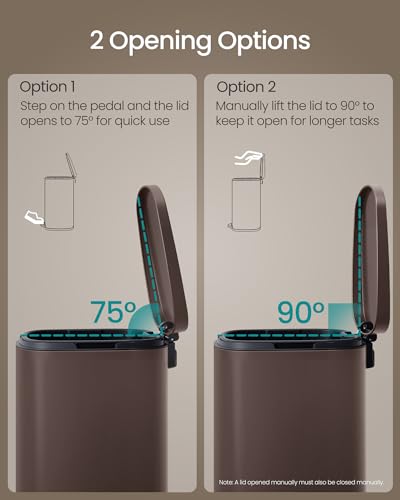 SONGMICS 20 Gallon (75 L) Trash Can, Stainless Steel, Step-On Pedal - color: Brown, size: 20 Gal.