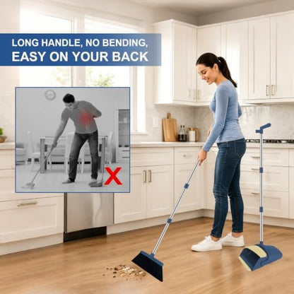 Broom and Dustpan Set, 51" Long Handle Broom with Mini Set Navy Blue - color: Blue, size: Normal