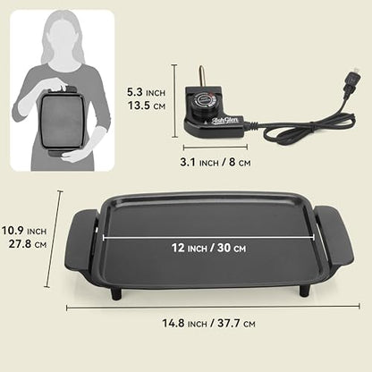 AshGlen Small Electric Griddle Nonstick, Griddle Pan Electric, Parrilla Eléctrica Para Cocinar, 12-Inch Ceramic Coating Pancake Griddle Electric, Indoor Griddle Grill Electric, PFOA Free, Graphite