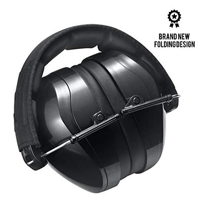 Pro For Sho All Terrain Safety Ear Protection - Larger Size Foldable Ear Muffs Lighter Weight & Maximum Hearing Protection