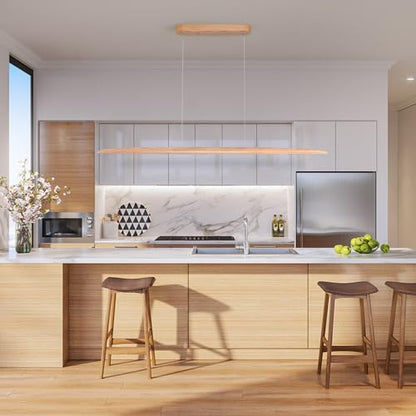 YISDESIGN 59" 40W Wood LED Linear Pendant Light Fixture Led Dining Room Light Dimmable Hanging Light Fixture for Dining Room Kitchen Island Pool Table Lights Natural Ash - color: Natural Ash, size: 59in
