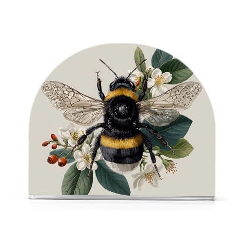 Bee Napkin Holder for Table Bumblebee Acrylic Tissue Dispenser Non-slip Holds 50-60 Napkins Freestanding Tissue Dispenser Box For Kitchen Dining Car Decor - color: bee print