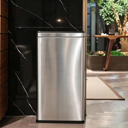 10.4 Gallon Large Metal Kitchen Garbage Can, Stainless Steel Trash Can, Open Top, Tall, Silver Wastebasket for Home Bathroom Hotel Lobby Office (40L Silver) - color: 40Lsilver
