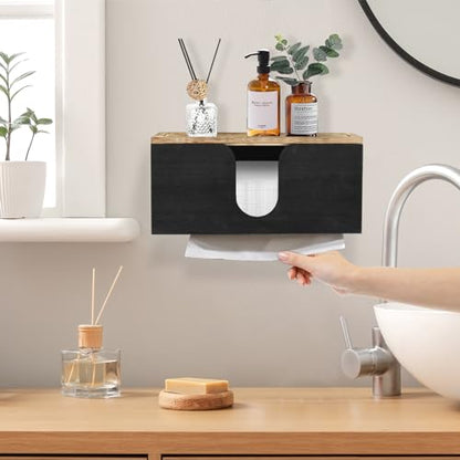 Solid Wood Paper Towel Dispenser Wall Mounted, Folded Paper Towel Holder with Lid, Commercial C-Fold, Z-Fold, Trifold Hand Paper Towel Holder Dispenser for Bathroom Kitchen Office - color: Black, Pack of 2
