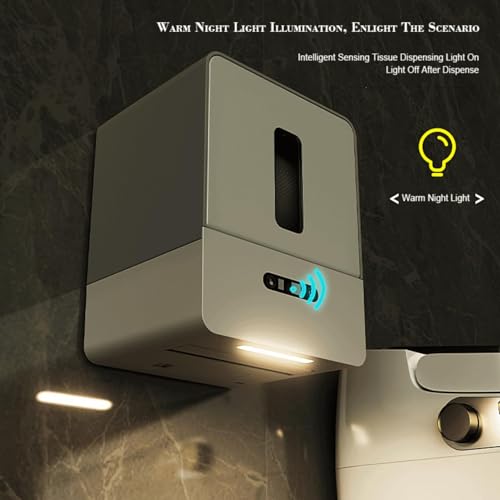Sanpyl Night Light Smart Electric Paper Towel Dispenser, Touchless Roll Paper Dispenser with Custom Length Settings for Home Hotel - Battery Powered Plastic (Grey) - color: Grey