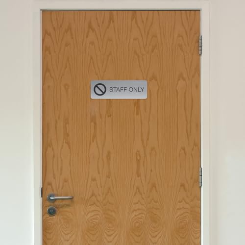 SBLABELS Staff Only Indoor Easy Adhesive Mount Door and Wall Sign for Restaurants and Small Businesses 3" x 9" - Silver - color: Silver, style: Staff Only