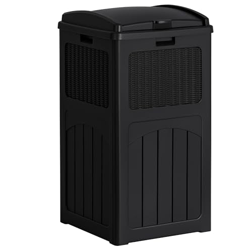 Flamaker 30 Gallon Trash Can, Resin Outdoor Garbage Can with Lid - color: Black, size: 1 Pack