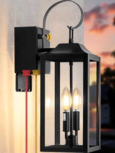 19" Outdoor Porch Lights with GFCI Outlet, Dusk to Dawn Outdoor Lighting - color: Black, size: 19 Inch Dusk to Dawn