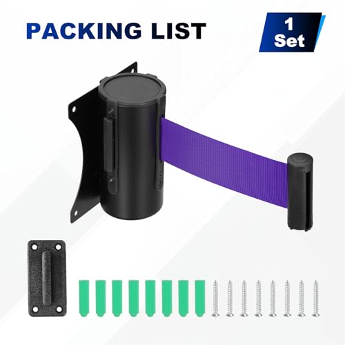 PATIKIL Fixed Wall Mount Retractable Belt Barrier 10 Feet, Purple 1 Pcs - color: Purple, size: 10 Feet