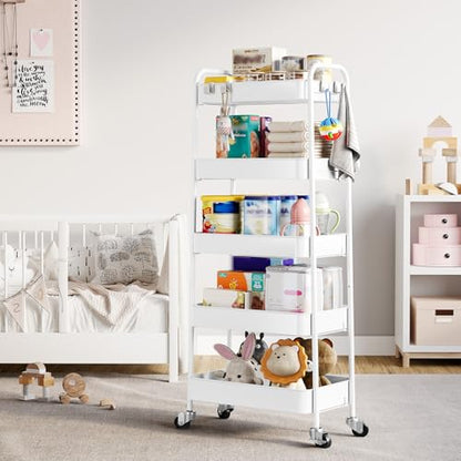 TOOLF 5-Tier Metal Rolling Cart with Wheels, Storage Utility Cart White - color: White, size: 5-Tier