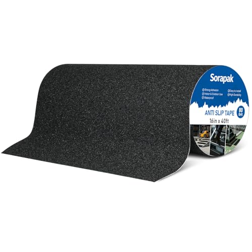 Extra Wide 16in x 40ft Black Anti Slip Tape, 80 Grit Waterproof Non Skid Grip Tape Roll for Ramps, Decks, Boat Decks, Warehouse Floors, Garages, Indoor & Outdoor Use - size: 16'' x 40 FT