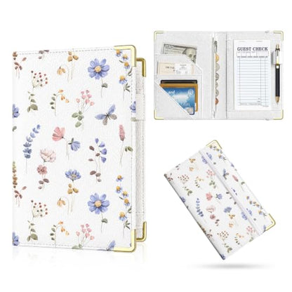 Server Book,7 Pocket Zipper Organizer,Server Books for Waitress - color: Floral2