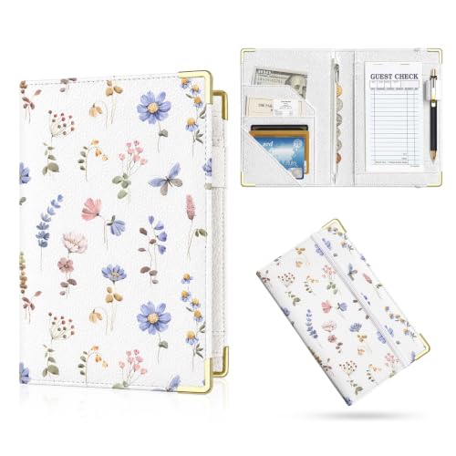 Server Book,7 Pocket Zipper Organizer,Server Books for Waitress - color: Floral2