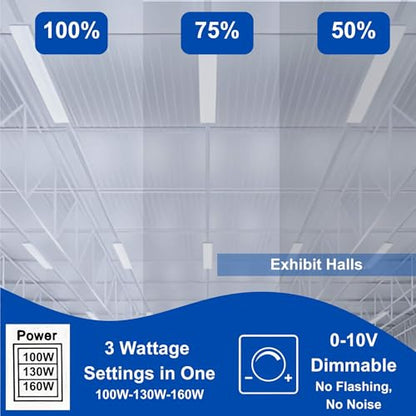 320W | 240W | 160W LED Linear High Bay Light Fixture CCT, 4000K/5000K/6500K LED Workshops Light, 0-10V Dimmable UL/DLC Lighting for Warehouse, Exhibit Halls, Supermarkets, 5 Years Warranty (160 Watts) - style: 160 Watts