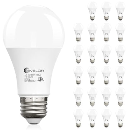 evelor A19 LED Light Bulbs,100 Watt Equivalent,Daylight 5000K,24-Packs - color: Daylight 5000k, size: 24 Pcs
