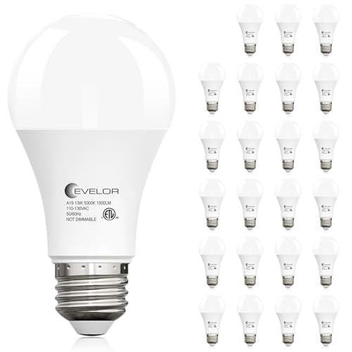 evelor A19 LED Light Bulbs,100 Watt Equivalent,Daylight 5000K,24-Packs - color: Daylight 5000k, size: 24 Pcs