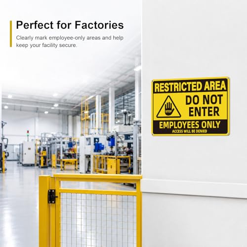 Employees Only Sign, Restricted Area Do Not Enter Metal Sign, Aluminum Warning Sign for Doors, Waterproof, Rustproof, UV Protected, High-Visibility Safety Sign, 10 x 7 Inch - color: YELLOW