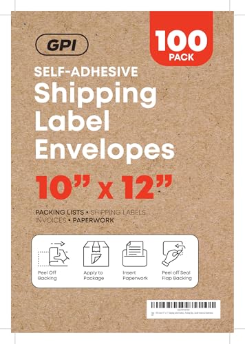 2000 Count 10" x 12" Shipping Label Envelopes, Clear Packing List Pouches with Self-Adhesive Back, Top Loading for Shipping Labels Sleeves, for Packing Slips, Labels Invoices & Paperwork. GPI - size: 10" X 12"